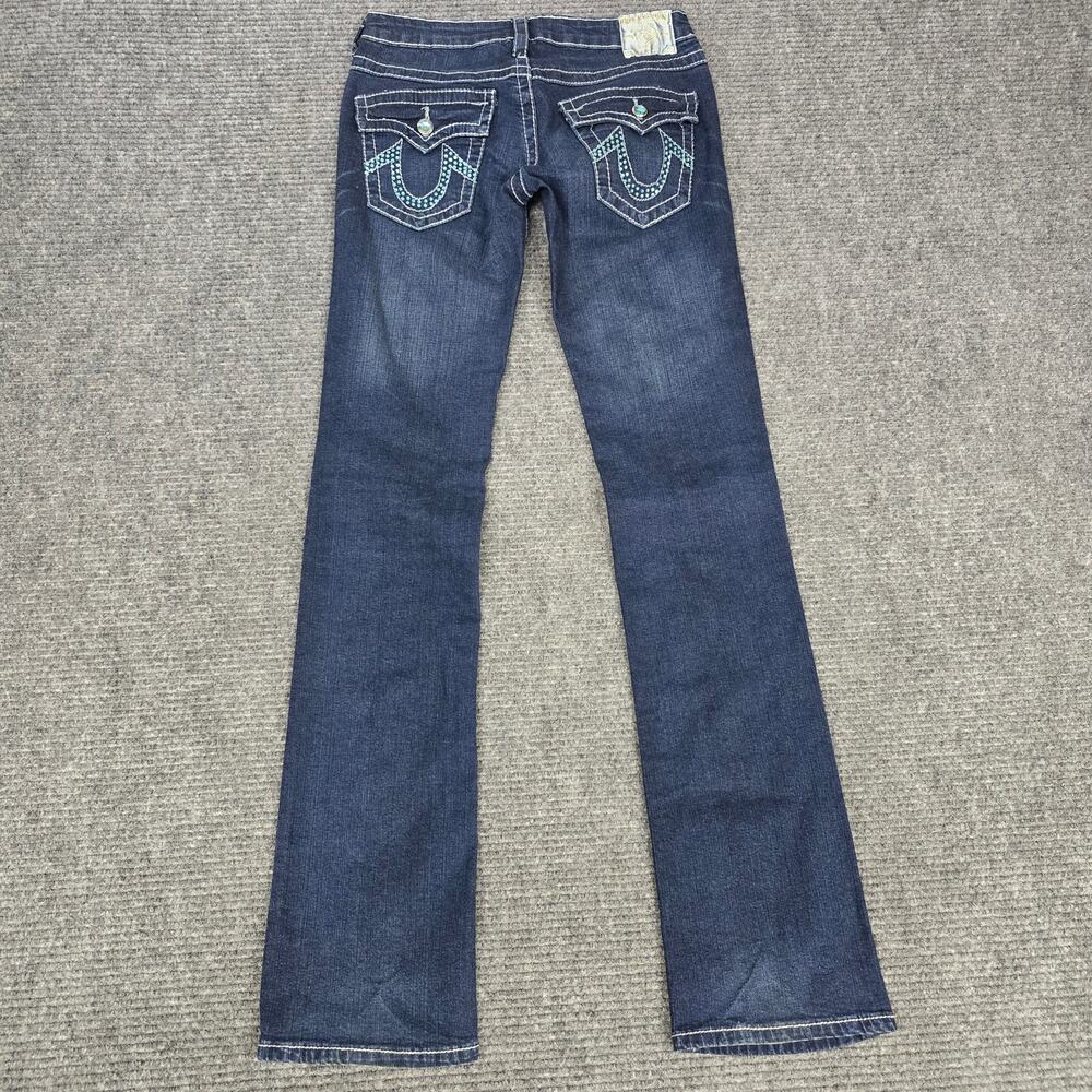 True Religion Jeans Womens 27x34 Dark Wash Rhinestone Horseshoe Flap Bootcut